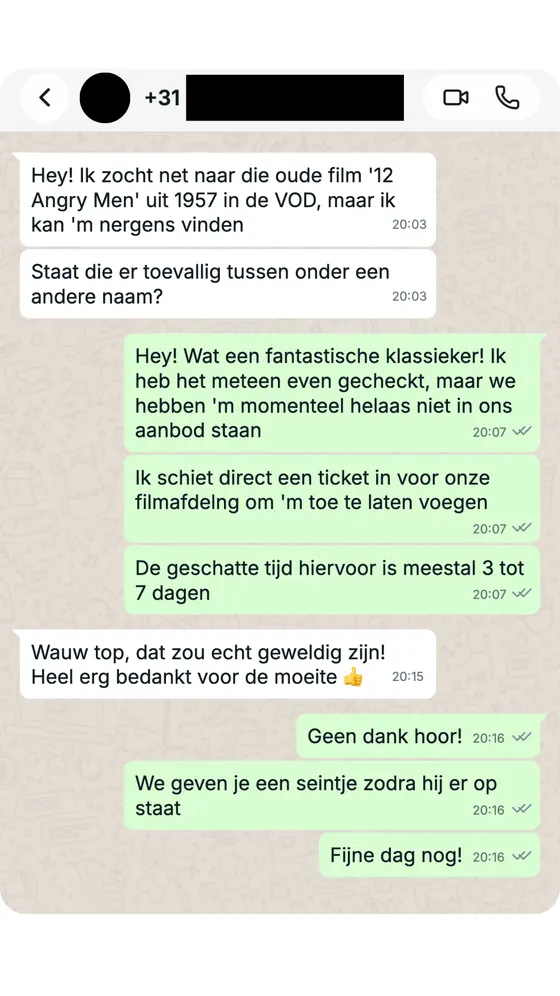 Klant vraagt naar een klassieke film en wij zetten hem op de lijst