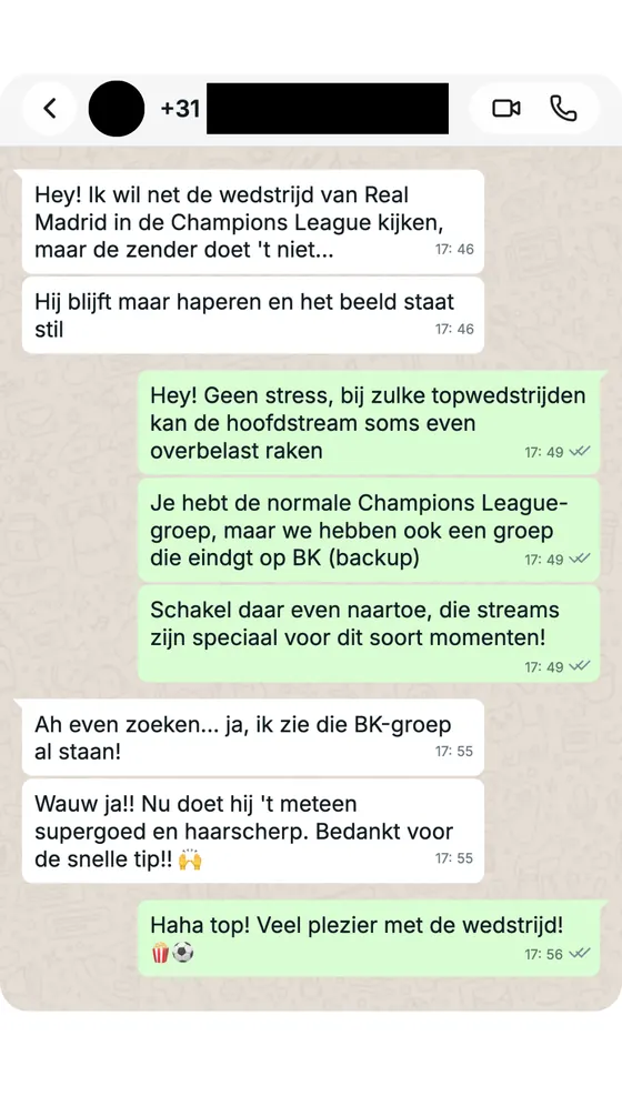 Klant kijkt de wedstrijd na een tip van onze support